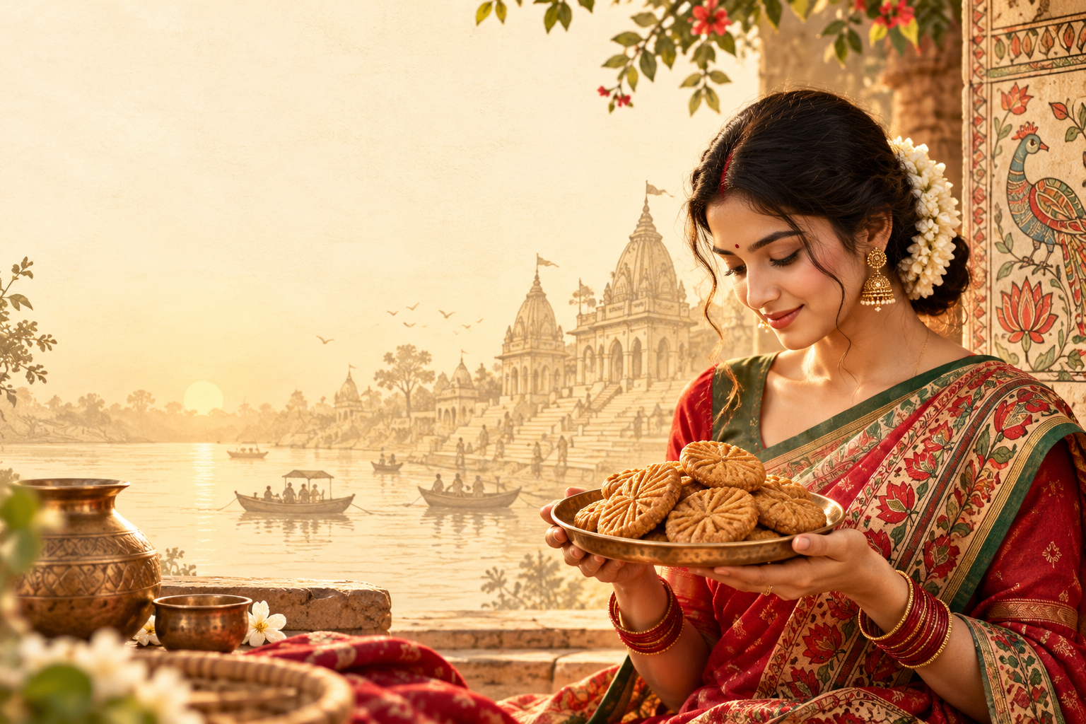 Maithili Harvest Thekua arranged for sharing
